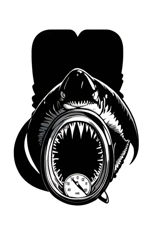 shark eating a pressure gauge tattoo design idea