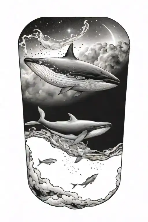 whale space tattoo design idea