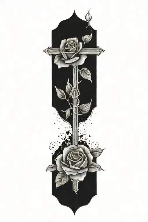 upside down cross with roses in the background  tattoo design idea