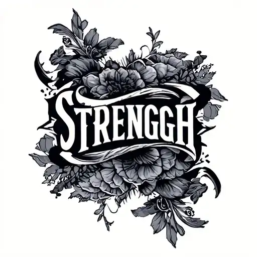 A beautiful display of the word STRENGTH in elegant cursive alongside the word STRUGGLE in a rugged font surrounded by s tattoo design idea