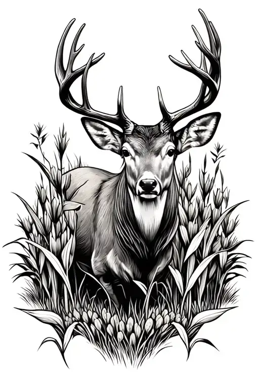 Midwest whitetail buck and cornfield tattoo design idea