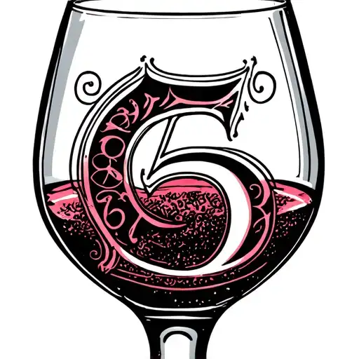wine glass with the letter C and number 5  tattoo design idea
