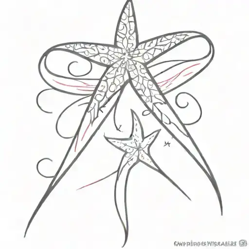 breast cancer ribbon with a pencil starfish tattoo design idea