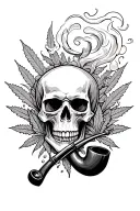 A skull smoking a ceremonial pipe, surrounded by swirling smoke and weed tattoo design idea