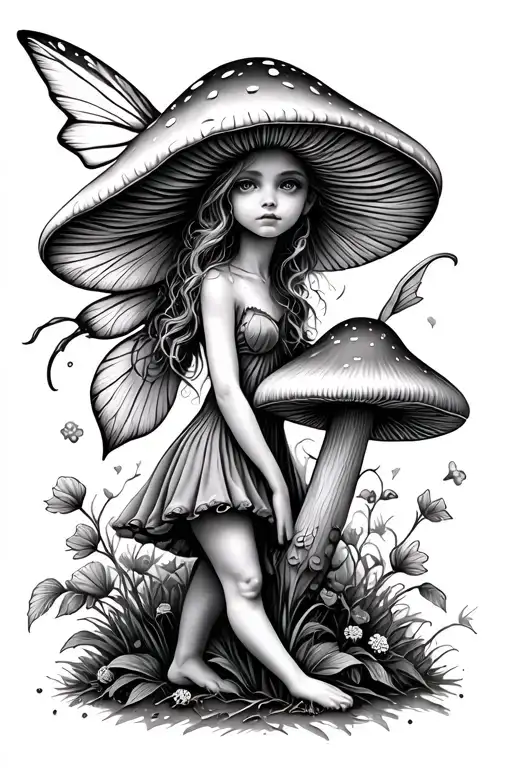 shroom garden fairy tattoo design idea