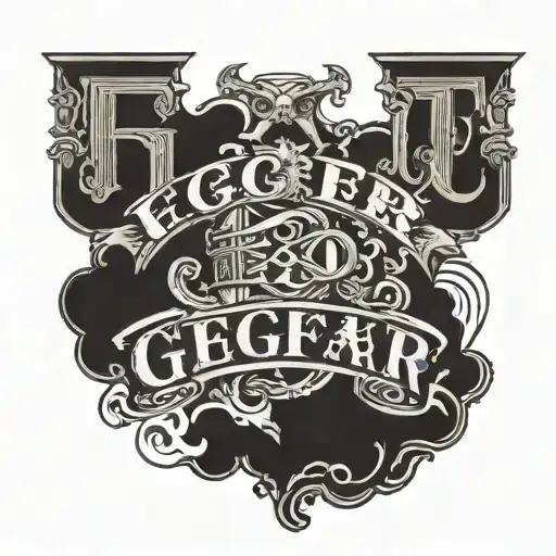 3 letters 'FGO' spaced evenly all the same size, located on a males neck, horror style shading and grumge style text tattoo design idea