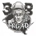 3 letters 'FGO' spaced evenly all the same size, located on a males neck, horror style shading and grumge style text tattoo design idea