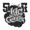 3 letters 'FGO' spaced evenly all the same size, located on a males neck, horror style shading and grumge style text tattoo design idea