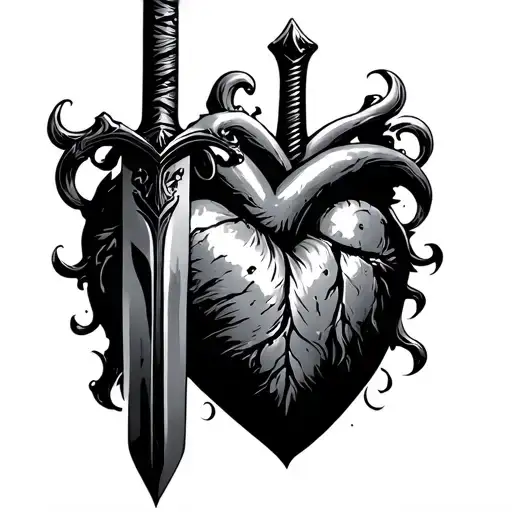 heart of stone, mind is made gold, and your tongue is made of sword tattoo design idea
