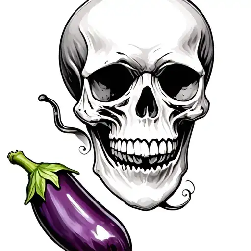 skull and eggplant tattoo design idea