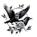 A song bird, a raven, and a mockingjay all flying in a circle looking a rose tattoo design idea