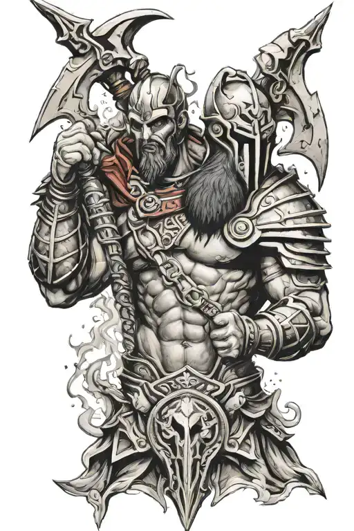 Ares god of war with fire rising tattoo design idea
