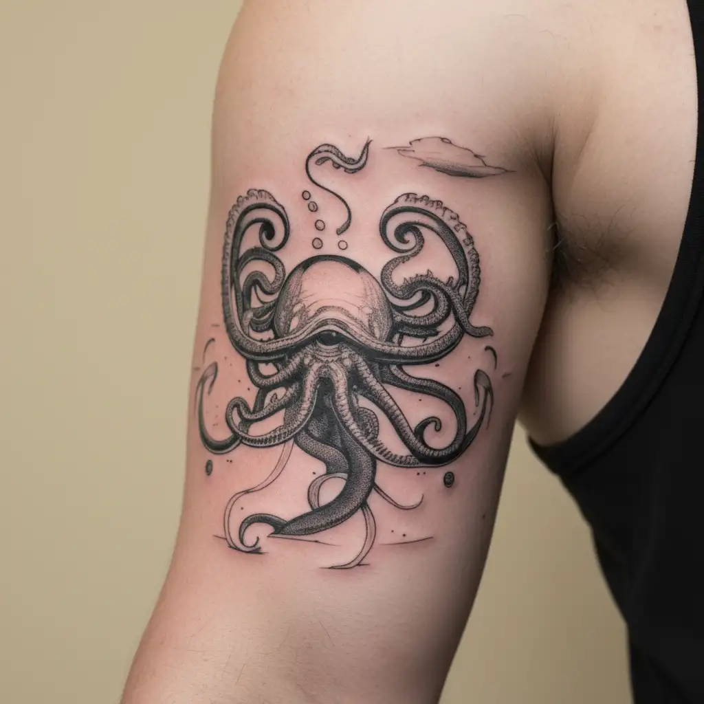 kraken pulling down ship tattoo design idea