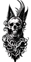 pheonix, medusa, german shepard skull tattoo design idea