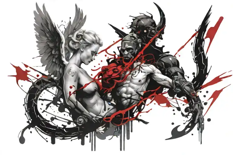 angels vs demons tattoo design idea