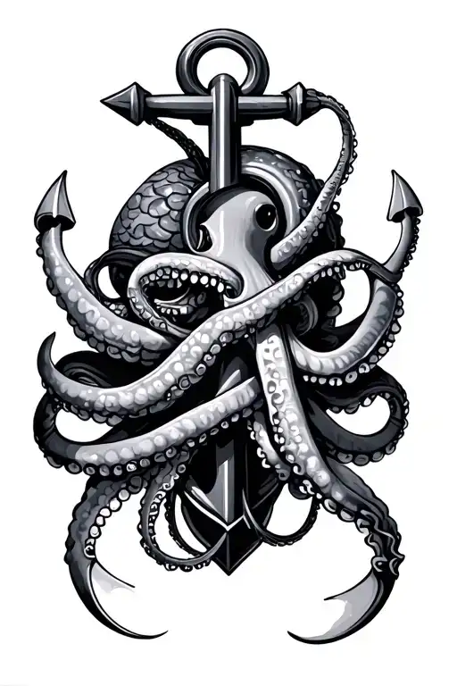 giant squid wrapped around in an anchor tattoo design idea