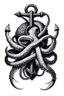 giant squid wrapped around in an anchor tattoo design idea