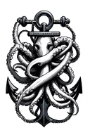 giant squid wrapped around in an anchor tattoo design idea