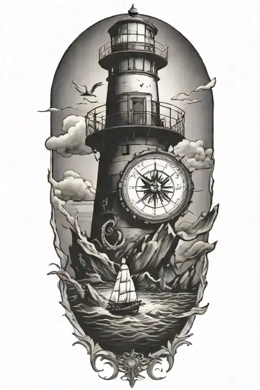 lighthouse, compass, anchor tattoo tattoo design idea