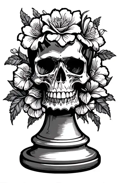 flor de maga with skull in chess piece incorporating elements tattoo design idea
