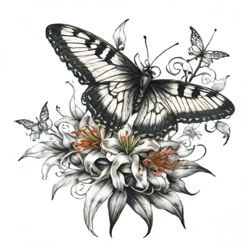 spider lily flowers and lunar moth tattoo design idea