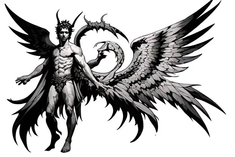 arch angel Michael killing Lucifer tattoo design idea