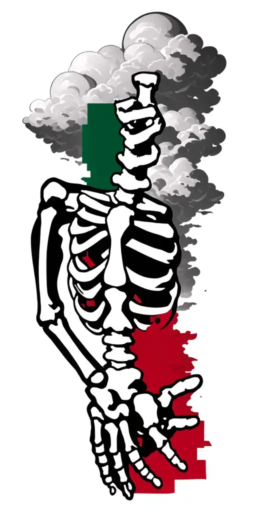 "Gomez" skeleton arm, Mexico flag , cloud background tattoo design idea