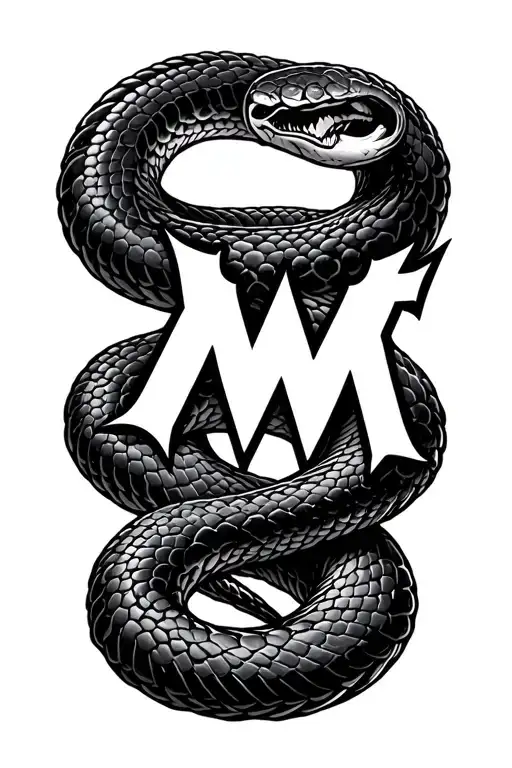 Metallica m logo shaded with snake coiled around it  tattoo design idea