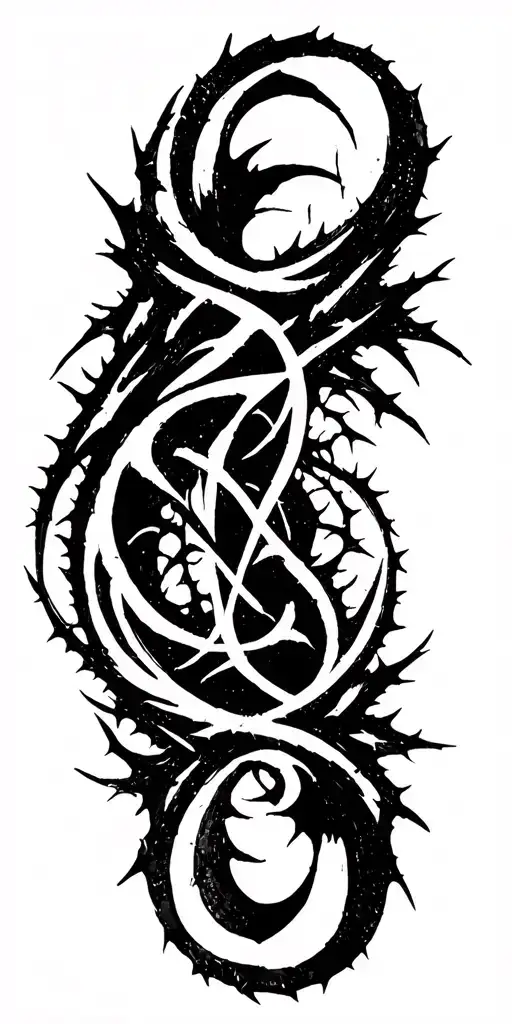 Raw Blackwork Chaotic Bold Strokes Flow Brutalist Dark Abstract Lettering Thorns tattoo design idea
