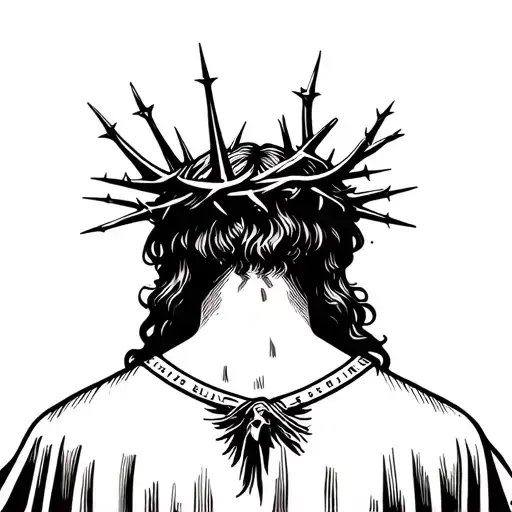 back of Jesus with small thorn crown tattoo design idea