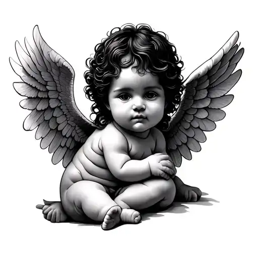 black baby angel tattoo design idea