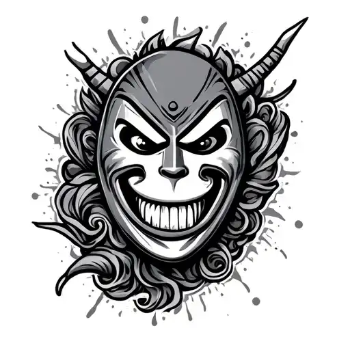 knee cap tattoo of a funny mask tattoo design idea