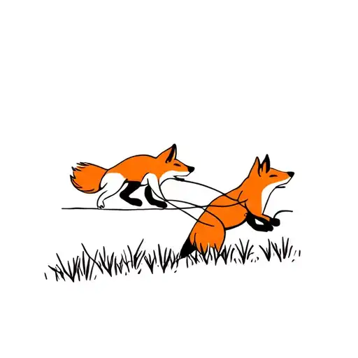 foxes running through a field tied together in pairs by their tails tattoo design idea