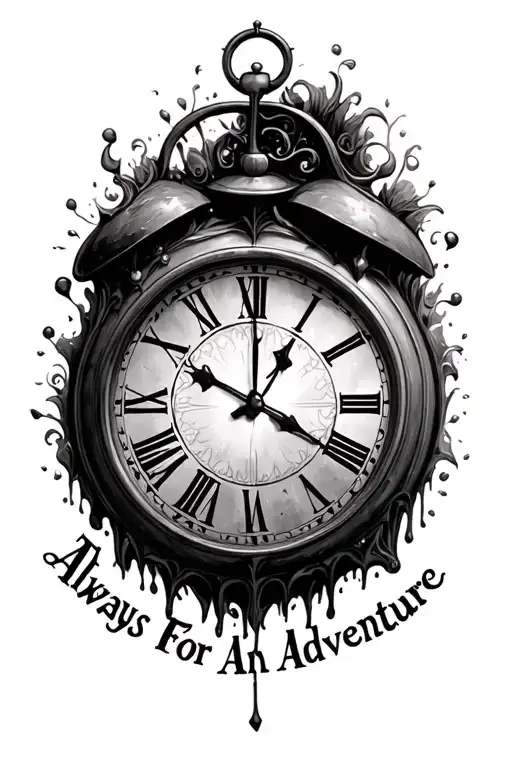 "Always Time For An Adventure" "Always Time For An Adventure" Alice in wonderland clock melting tattoo design idea