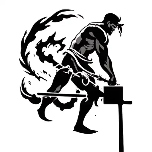 Hephaestus working his forge silhouette tattoo design idea
