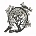 Chinkapin oak tree with cardinal perched tattoo design idea