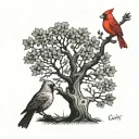 Chinkapin oak tree with cardinal perched tattoo design idea
