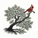Chinkapin oak tree with cardinal perched tattoo design idea