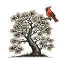 Chinkapin oak tree with cardinal perched tattoo design idea