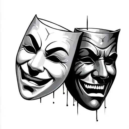 Generally a tattoo of the double theatrical masks where one smiles and the other cries. Must have a minimalist style tattoo design idea
