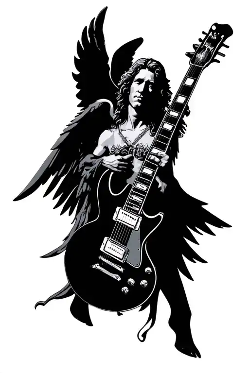 Led Zeppelin angel holding electric guitar tattoo design idea