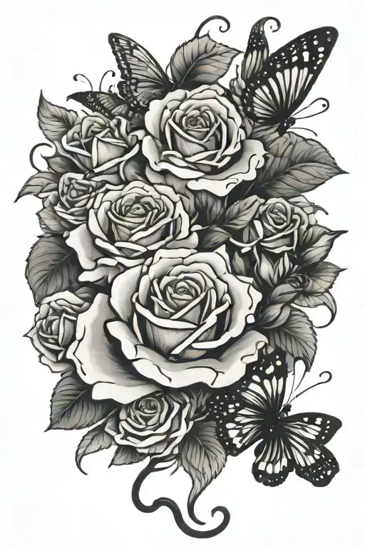 roses snakes butterfly tattoo design idea