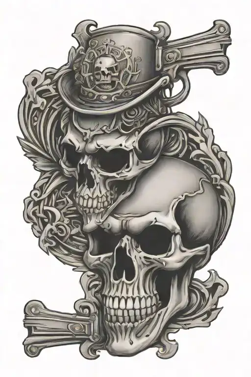 Double cross western revolvers crossing with skull tattoo design idea