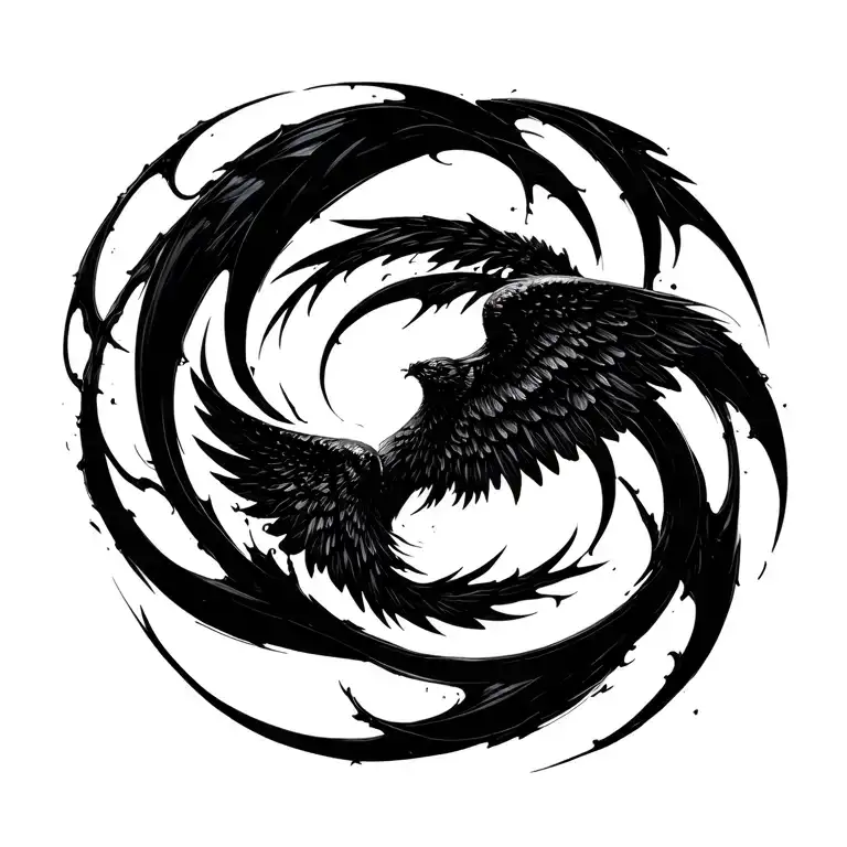 High contrast brush-like strokes dark aesthetic surrealist gothic blackwork wings ornamental abstract sigilism tattoo design idea