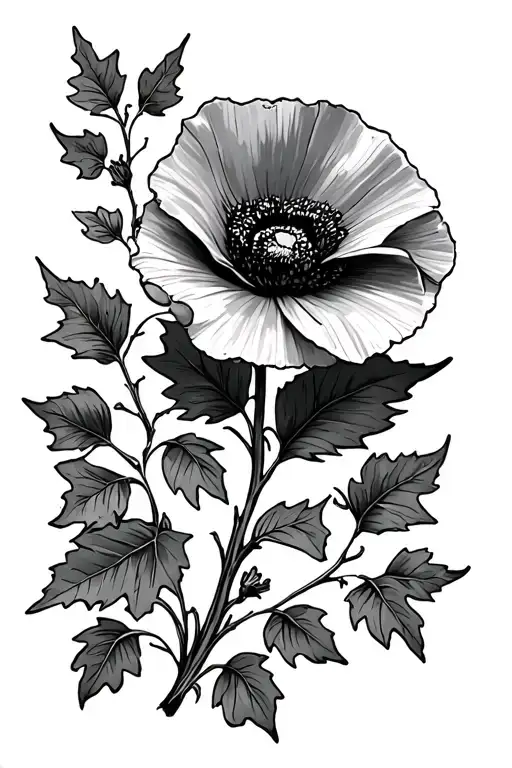 ivy leaves with a poppy flower tattoo design idea