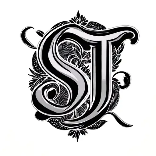 "S J" Writing in simple text letters tattoo design idea