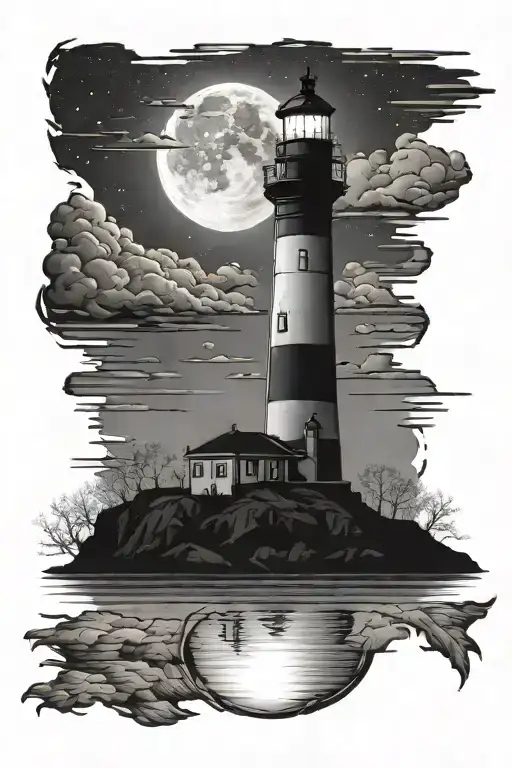 lighthouse moonlight reflection tattoo design idea