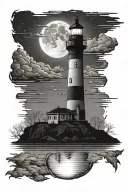 lighthouse moonlight reflection tattoo design idea