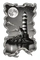 lighthouse moonlight reflection tattoo design idea