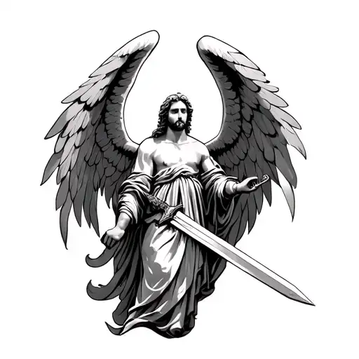 Micheal the arch angel with sword biblical view tattoo design idea